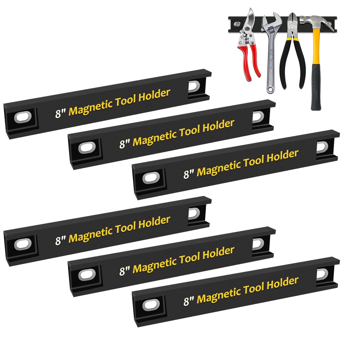 6 Pack 8 Inch Magnetic Tool Holder, Heavy Duty Tool Magnet Bar Holder with Rubber Protection, Wall Mount Spanner Rack Organizer, Screwdrivers Tool Storage Magnetic Organiser Strip for Garage Workshop