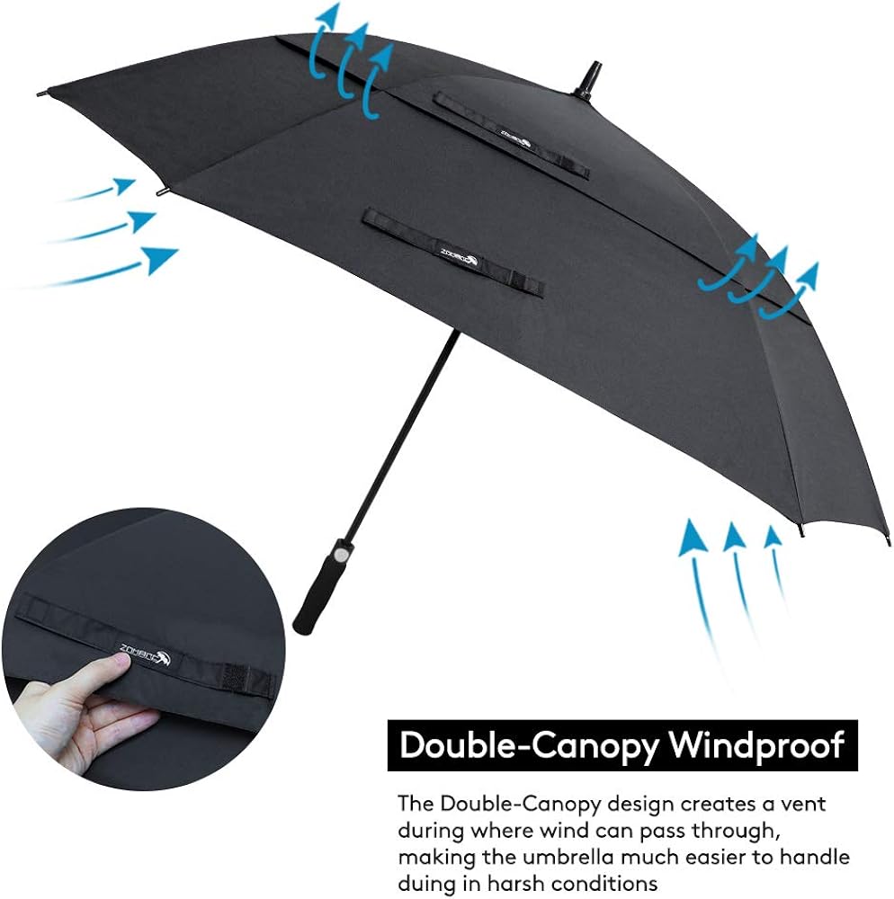 ZOMAKE Windproof Golf Umbrella, 62 inch Large Umbrella for Rain Double Canopy Automatic Open Vented Stick Umbrellas : Clothing