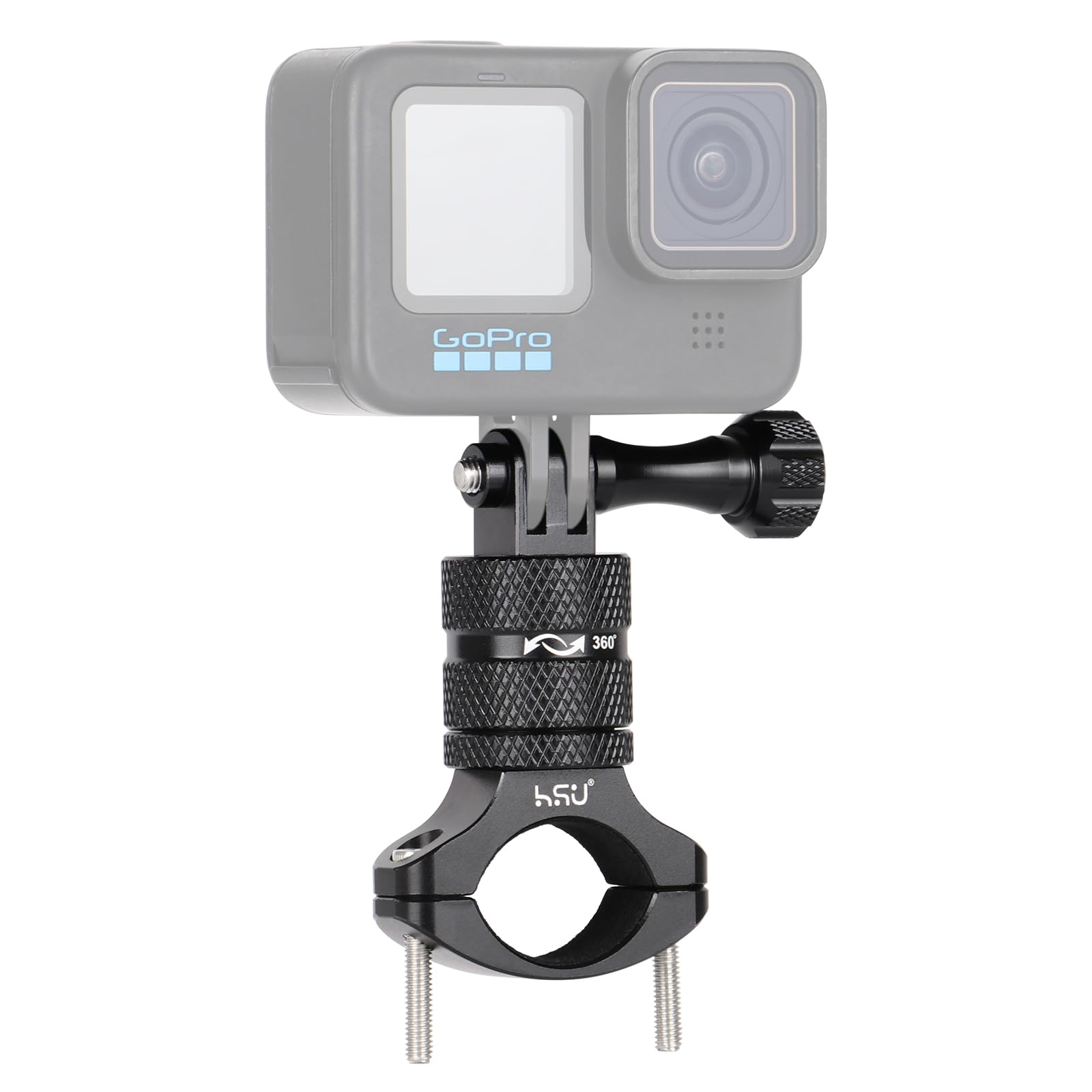 HSU Handlebar Mount for GoPro, 360 Degree Bike Mount Aluminum Alloy for Hero 13/12/11/10/9/8/7/6/5/4/3 and Other Action Cameras (Black)