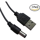 HUACAM HC05 3 Pack USB to 5.5 mm/2.1 mm 5 Volt DC Barrel Jack Power Cable