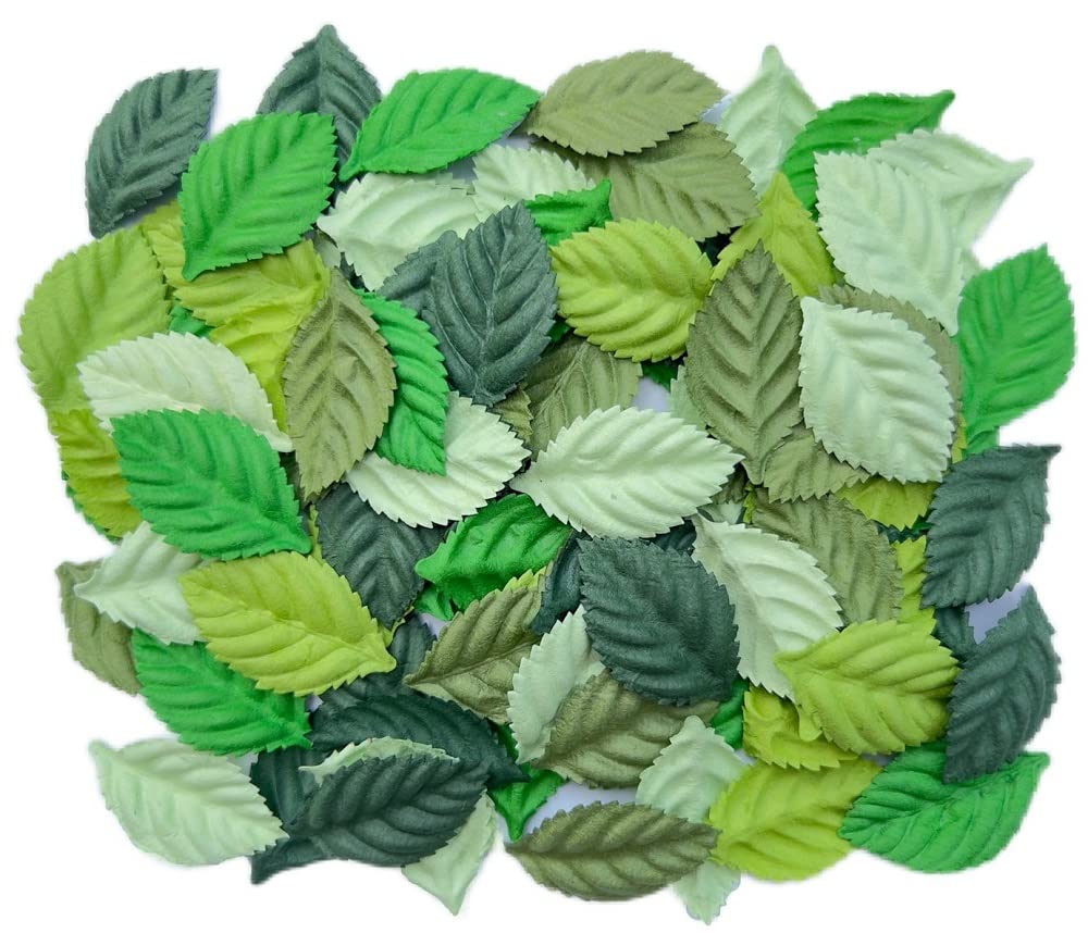 Handmade100 pcs Mulberry Paper Leaves 45x29mm Scrapbooking Wedding DIY Craft Supplies Card Mulberry Paper Roses Leaves (Green Tone)