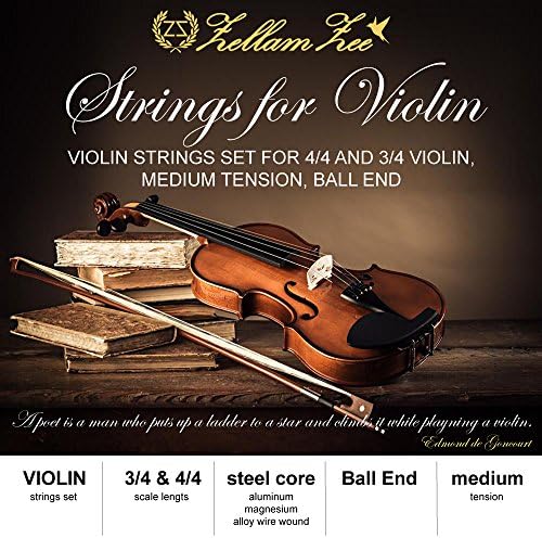 Violin strings set 3/4, 4/4, Full Set beginner violin strings with solid steel violin E String, Ball-End, Medium Gauge