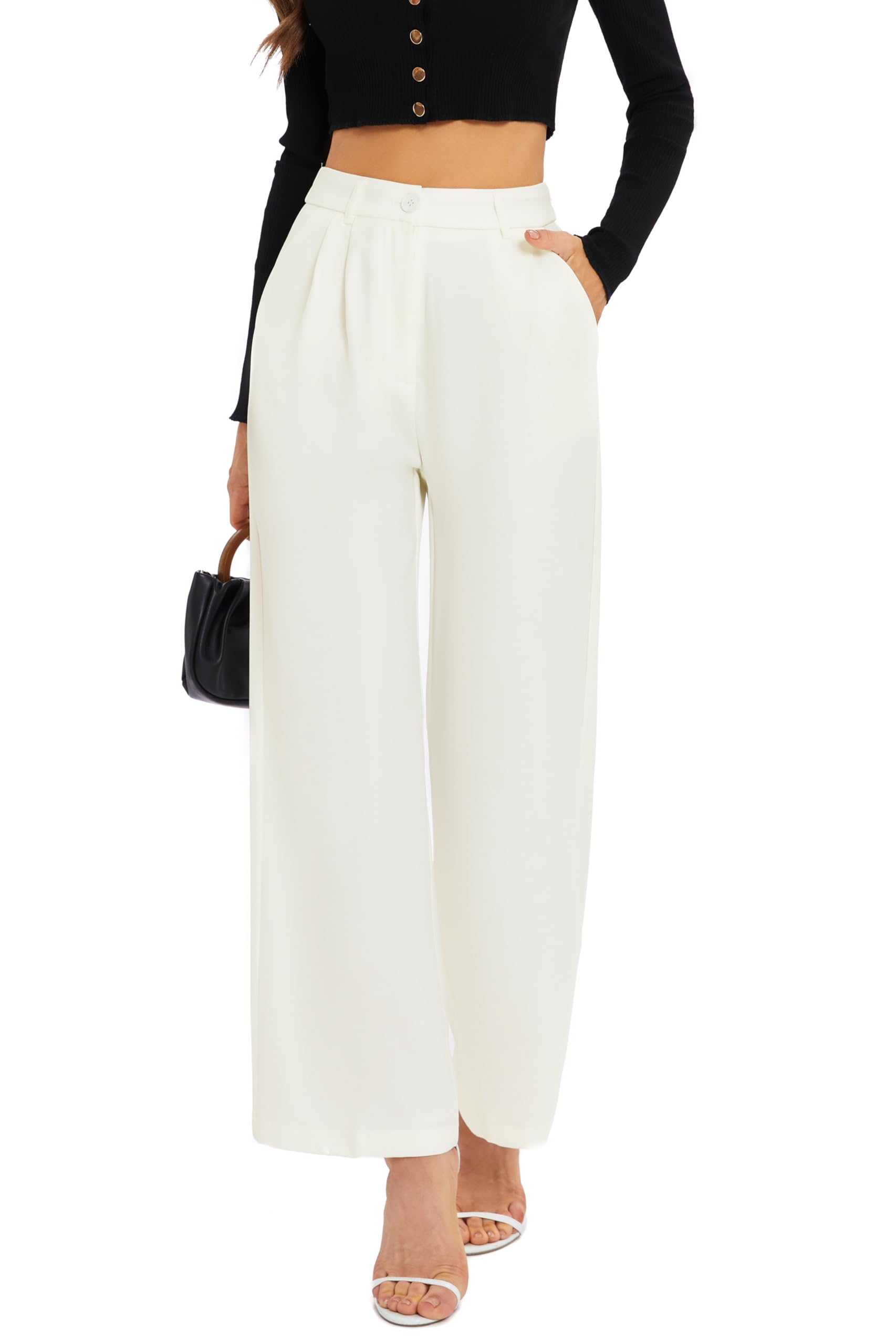 Photo 1 of FUNYYZO Women's Wide Leg Pants High Elastic Waisted in The Back Business Work Trousers Long Straight Suit Pants