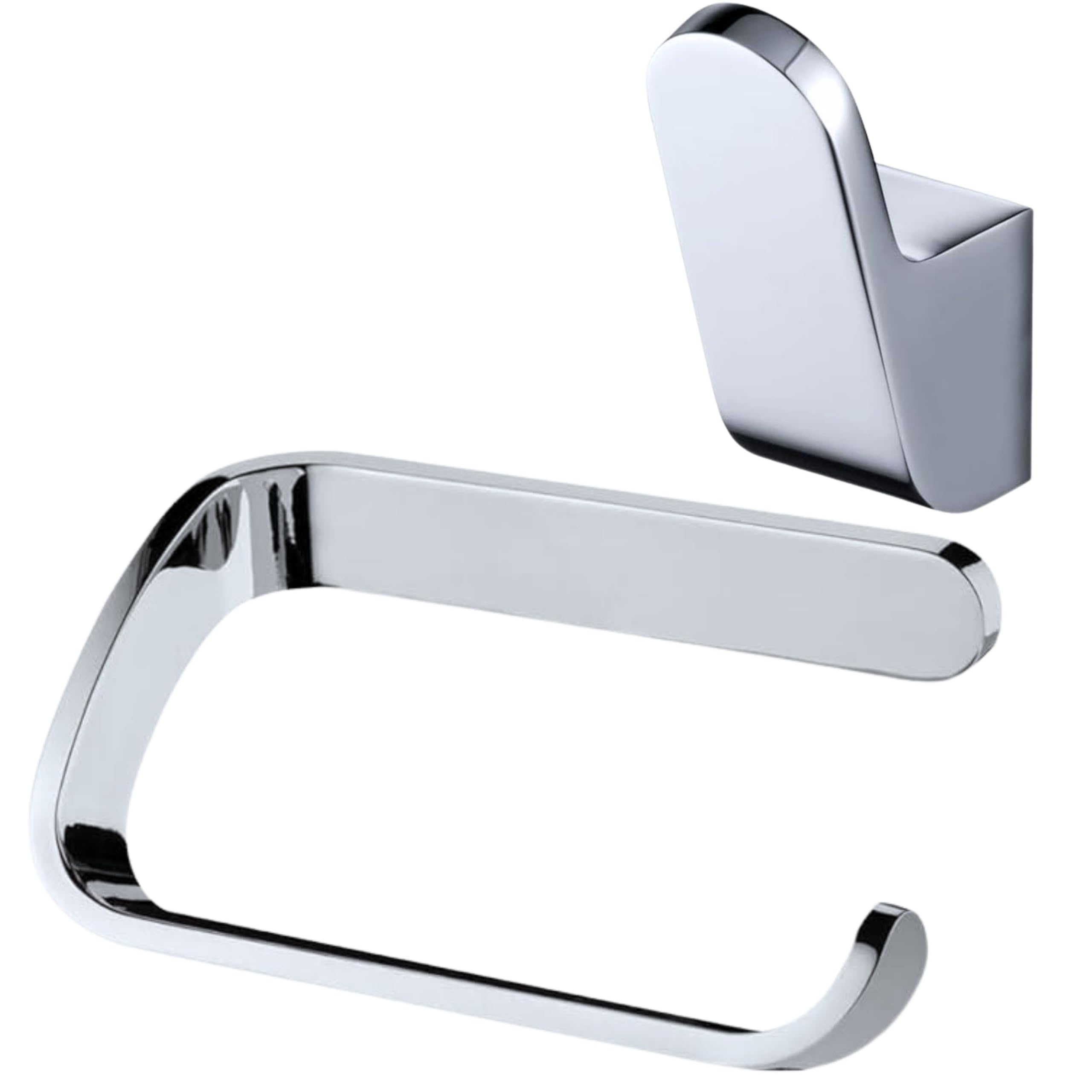 Chrome Toilet Roll Holder And Towel Robe Hook - Matching Set Of Wall Mounted - Modern And Stylish Minimalist Design - Toilet Accessories for Bathroom, Washroom