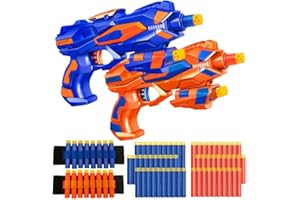 WORDOT 2 Pack Blaster Guns Boys Toy-with 60 Soft Foam Darts Bullets& 2 Wrist Bands-Christmas Stocking Stuffers Hand Gun Toys Party Supplies for 3,4,5,6,7,8,9 Years Kids