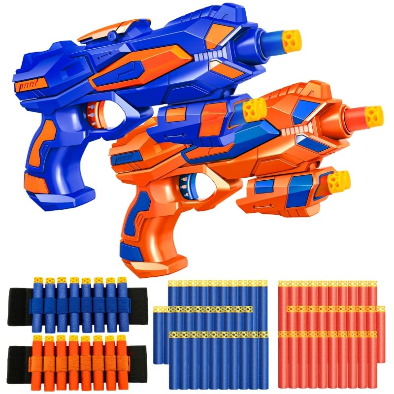 Photo 1 of 2 Pack Blaster Guns Boys Toy-with 60 Soft Foam Darts Bullets& 2 Wrist Bands- Easter Basket Stuffers Hand Gun Toys Party Supplies for 3,4,5,6,7,8,9 Years Kids