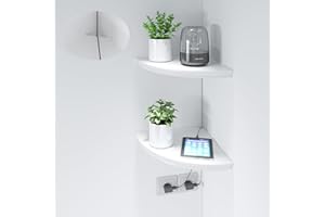 HAO ALWAYS DO BETTER HAO Floating Corner Shelf Invisible Wall Mounted Shelves Radial Shape Cable Wire Hole Pattern Perfect for Bedroom Bathroom Living Room Kitchen 17 Inch Set of 2 White