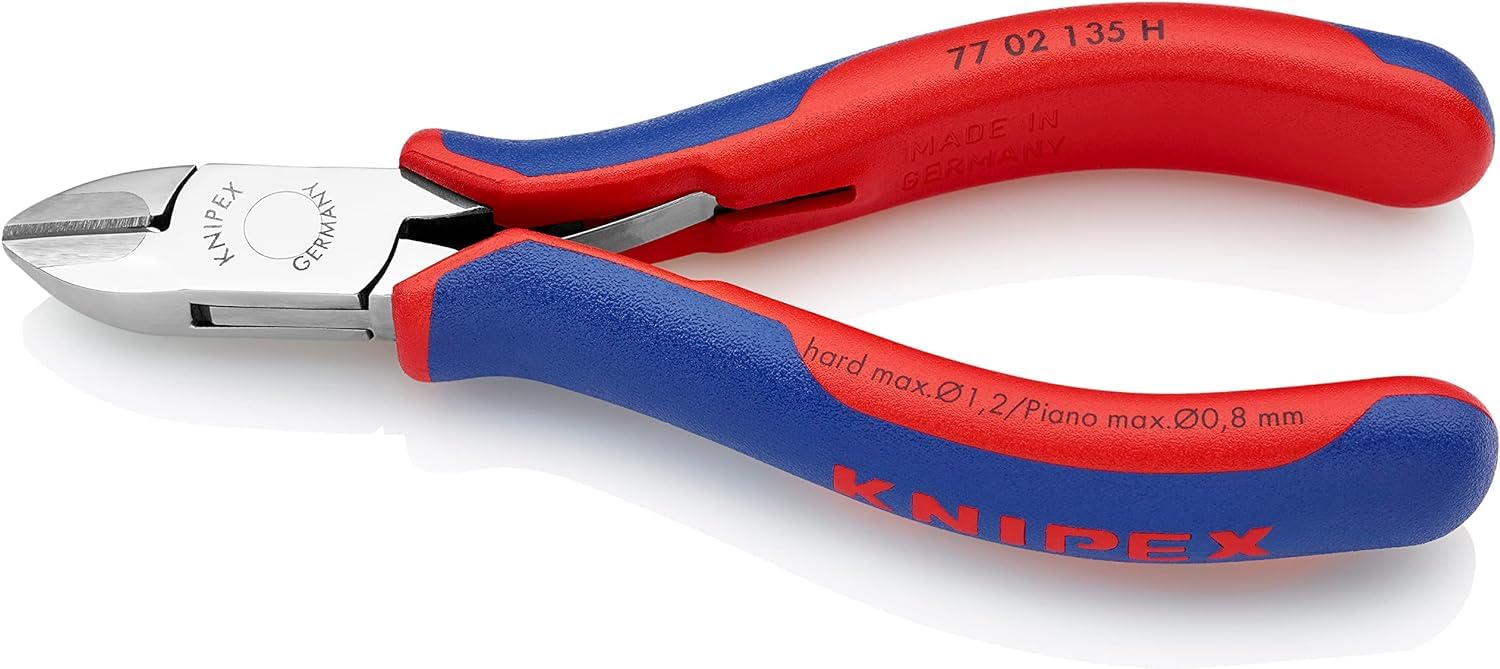 KNIPEX 77 02 135 H Electronics Diagonal Cutter with Inserted Carbide Metal Cutting Edges with Multi-Component Grips 135 mm