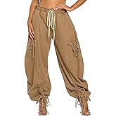 Symina Women's Baggy Cargo Jeans Wide Leg Denim Pants Drawstring Harem Pants Joggers Trousers with Pockets Sweatpants