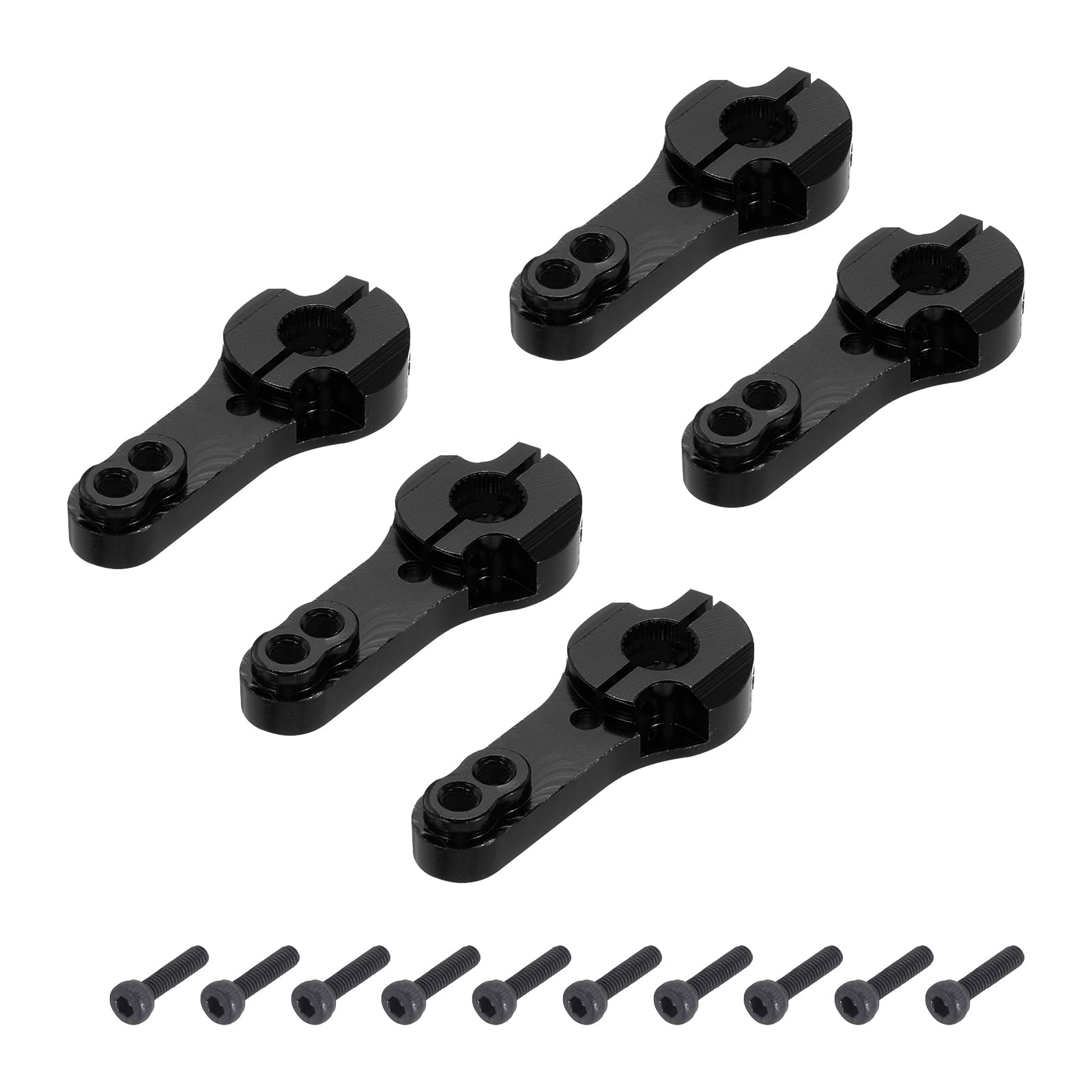 sourcing map 5 Pcs Aluminum Servo Horn 25T Steering Arm 35mm Length Black Suitable for DIY RC Car/Boat/Airplanes Boat Model Accessories with 2 Pcs Screws