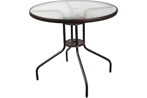Garden Elements Outdoor Patio Furniture, Round Dining Table, Steel Base and Rim with Water-Wave Glass Top, Brown, 31.5"