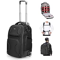 Neewer 2 in 1 Camera Roller Bag with Detachable Shockproof Dividers Retractable Handle Waistband Rain Cover Water Resistant R