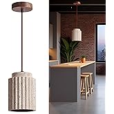 4.5 in Cylindrical Hand Polished 4 lb. Natural Stone Pendant Light, Solid Wood Ceiling Base, 70 in Adjustable Suspension Cord