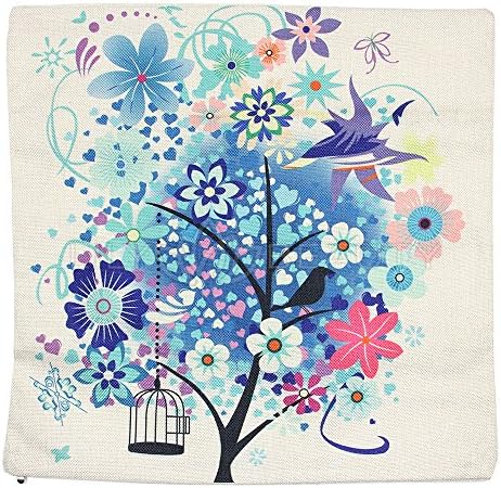 JUNE LILY Cage and Tree Decorative Cotton Linen Home Sofa Throw Pillow Cushion Case Cover, 18" x 18"