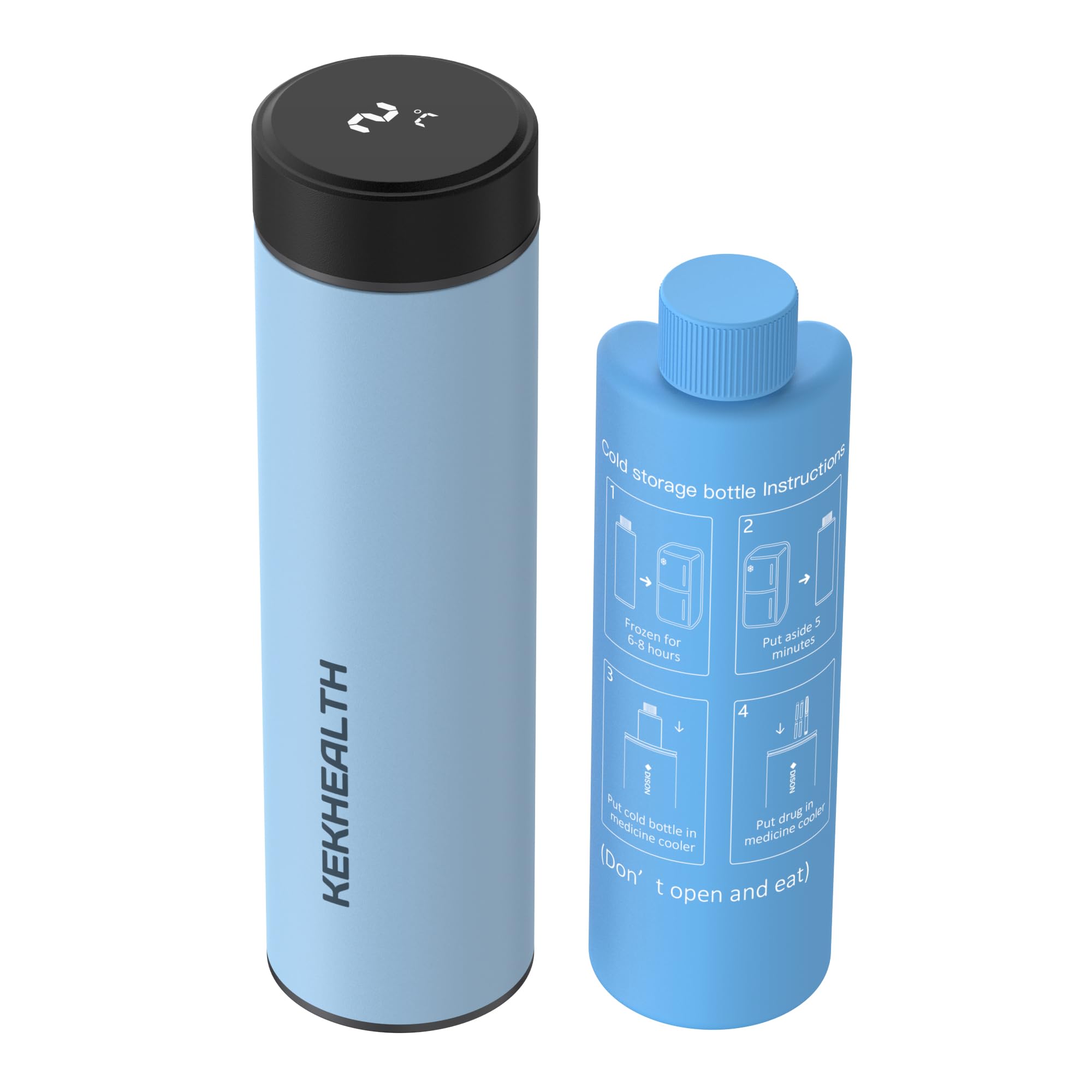 KEKHEALTH Smart 60H 3 Insulin Pens Cooler Travel Case Temp Display with QR Medical Travel Tag Medicine Cooler for Travel TSA Approved EpiPen Carry Case (Haze Blue)