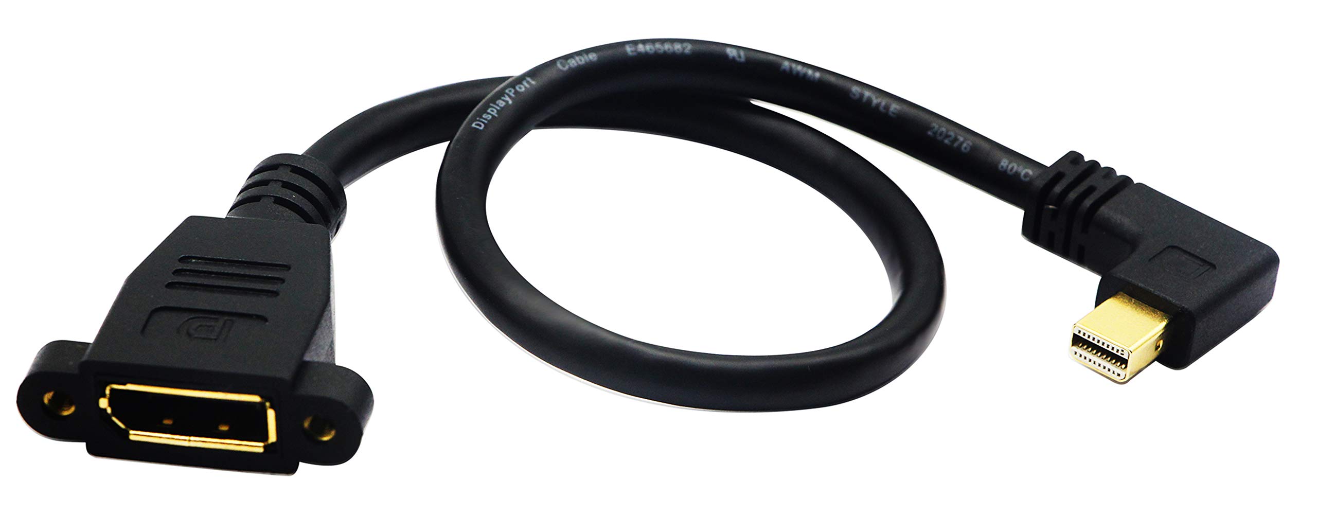 zdyCGTime (32CM) Mini DP to Panel Mount DP Cable, Gold Plated 90 Degree Left Corner Mini DP (Displayport) Male to DP (Displayport) Female Panel Mount Audio and Video Extender Cable(Left Corner m/F)