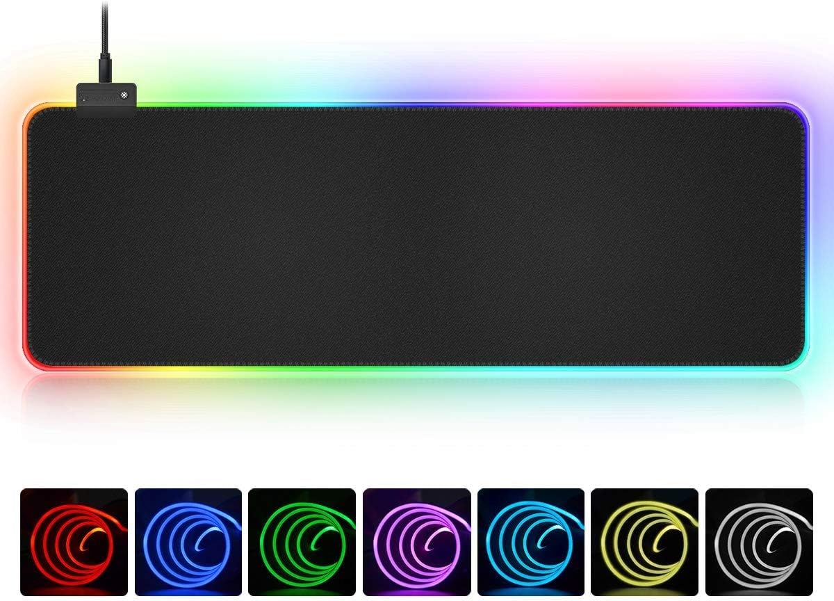 Brand Conquer RGB Gaming Mouse Pad, Large Extended Soft Led Mouse Pad, 11 Lighting Modes, Touch Control, Durable Stitched Edges, Non-Slip Rubber Base Computer Keyboard Mat, 31.5 x 11.8 inch
