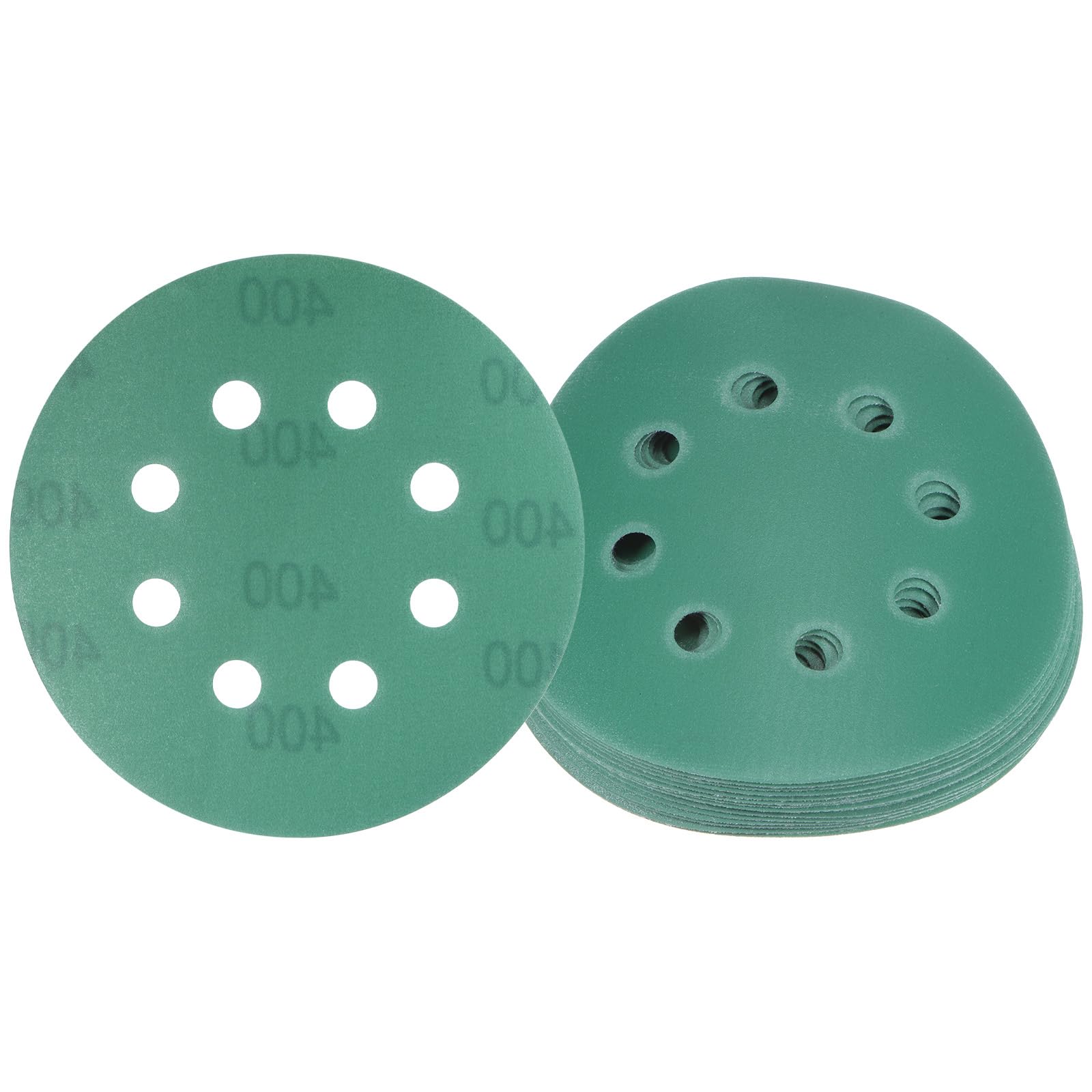 Kozelo 15pcs Green Film Sanding Discs - [5 Inch 400 Grits 8 Hole ] Round Aluminum Oxide Hook & Loop Wet Dry Sander Pads for Wood Metal Polishing Use| Zirconium Corundum Sandpaper