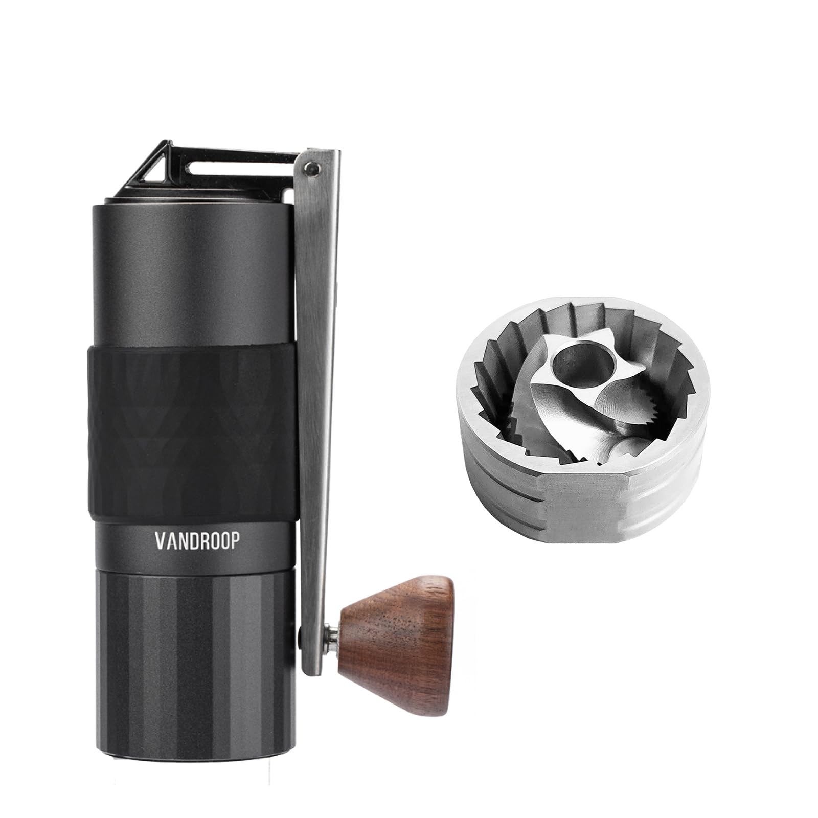 Vandroop Manual Coffee Grinder 24 Adjustable Settings with Folding Handle, Hand Crank Coffee Bean Grinder with Stainless Steel Conical Burr, for Travel & Camping, 26g Capacity (V5)