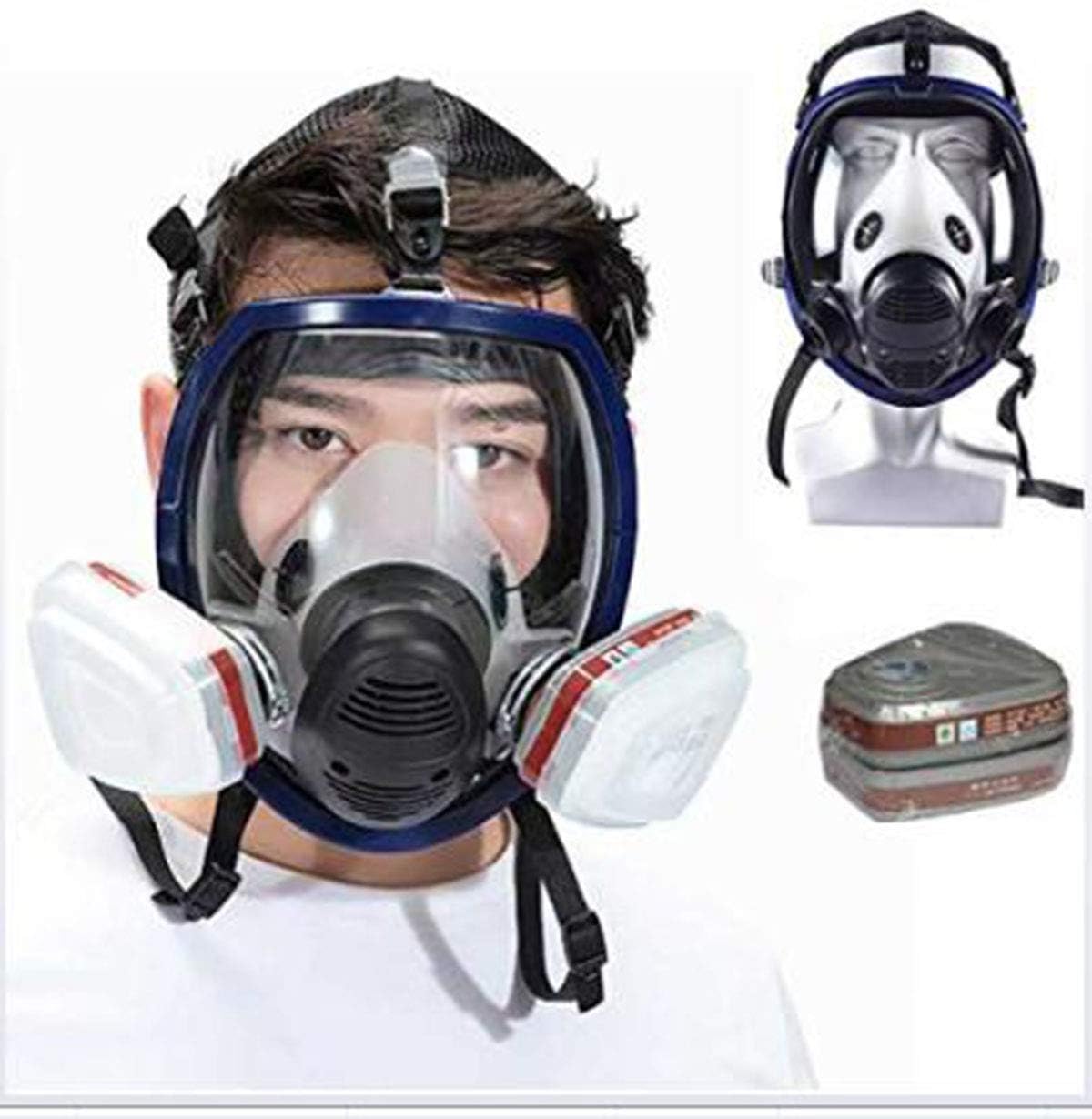 Full Face Respirator Gas Mask, Sealing Gas Mask Widely Used in Organic Gas Paint Spary, Chemical, Woodworking, Dust Protectio Respirator +Canister