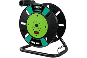 FSTSN Extension Cord Storage Reel with 4-Grounded Outlets, Heavy Duty Open Cord Reel for 12/3 14/3 16/3 Power Cords, Portable Empty Hand Crank Electric Cord Roller Holder, Green
