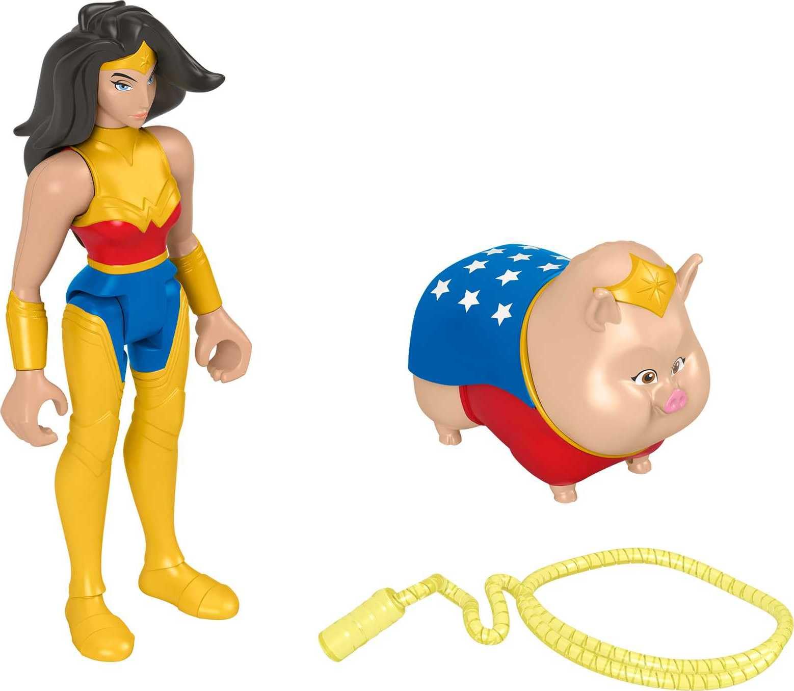 DC Comics Fisher-Price DC League of Super-Pets Wonder Woman & PB, set of 2 poseable figures with accessory for preschool kids ages 3 years and up, HGL04