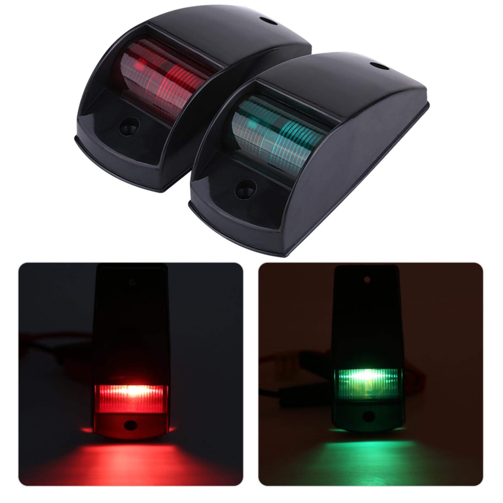 EBTOOLS Houseboat Side Mount Navigation Lights Red And Green - Pair Of 12V Red & Green Navigation Bulb Lights Lamp Replacement For Marine Boat Yacht(Black)