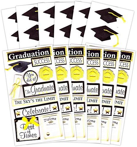 Graduation Stickers Set - 10 Deluxe Sticker Sheets (Over 85 Stickers) Featuring Graduation Caps and Words of Congratulations (Graduation Decorations)