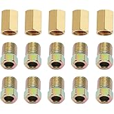 Aynaxcol 15PCS 7/16 Inch 24 Thread Brake Line Fitting Kit for 1/4 Inch Brake Line Tubing, Brass, 5 Female Fittings, 10 Nuts