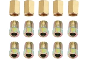 Aynaxcol 15PCS 7/16 Inch 24 Thread Brake Line Fitting Kit for 1/4 Inch Brake Line Tubing, Brass, 5 Female Fittings, 10 Nuts