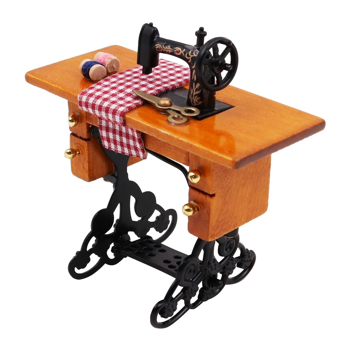 WANGCL Vintage Mini Sewing Machine 1/12 Dollhouse Sewing Machine Doll House Accessories Wooden Dolls House Furniture for Barbie Sewing Machine Decoration
