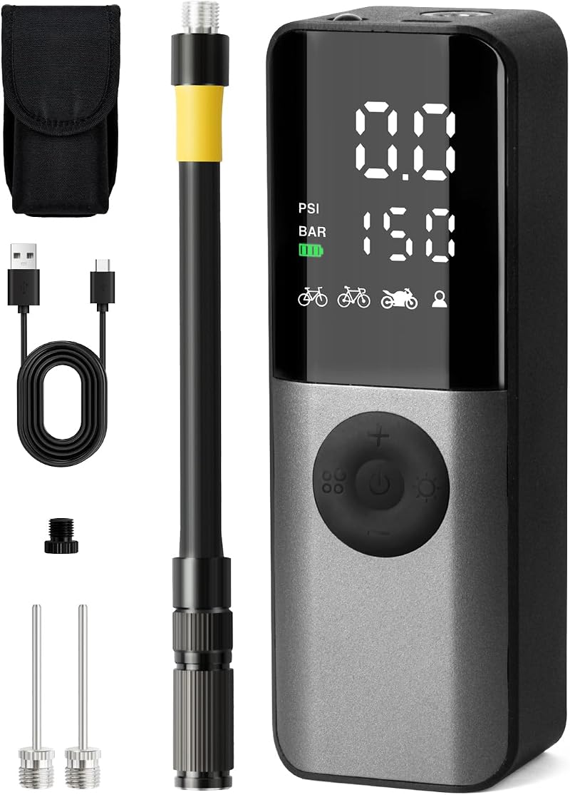 GPUTEK Electric Bike Pump 150Psi Digital Gauge Presta Schrader Dunlop