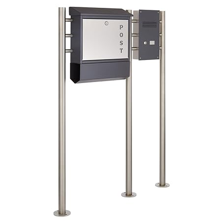 Standbriefkasten Heibi 43839 mit Klingel- Gegensprechteil & Zeitungfach in Graphitgrau/Edelstahl