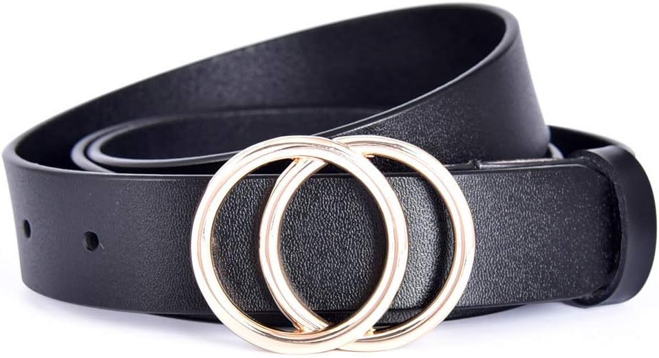 Talleffort Genuine Leather Belts for Women Double O-Ring buckle Belt for Jeans Pants Dresses