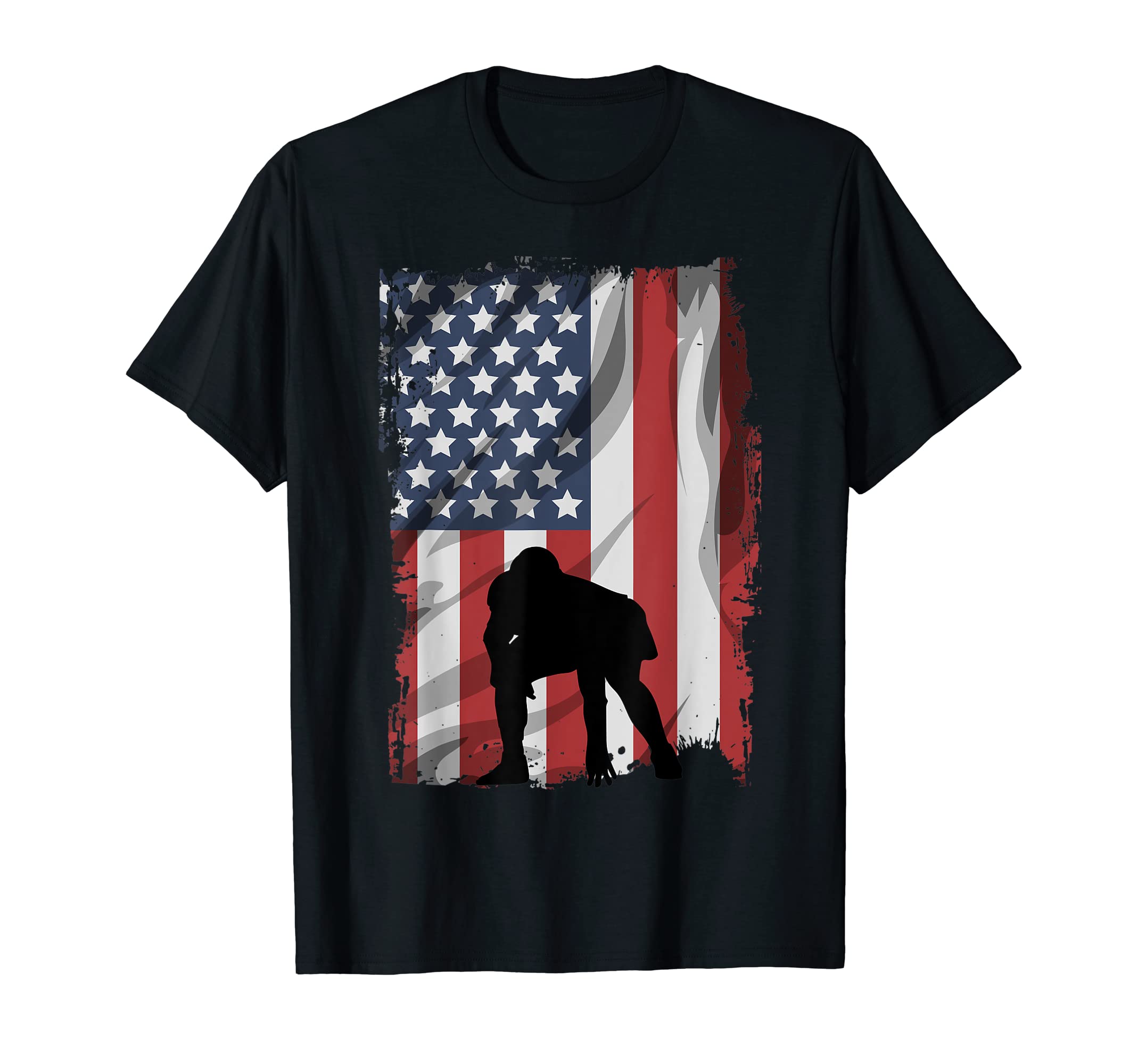Football lineman USA Flag Left. Tackle T-Shirt
