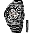Tiong Men's Mechanical Watch Stainless Steel Men's Luminous Hand Watch, Skeleton Roman Numerals Waterproof Mechanical Watch