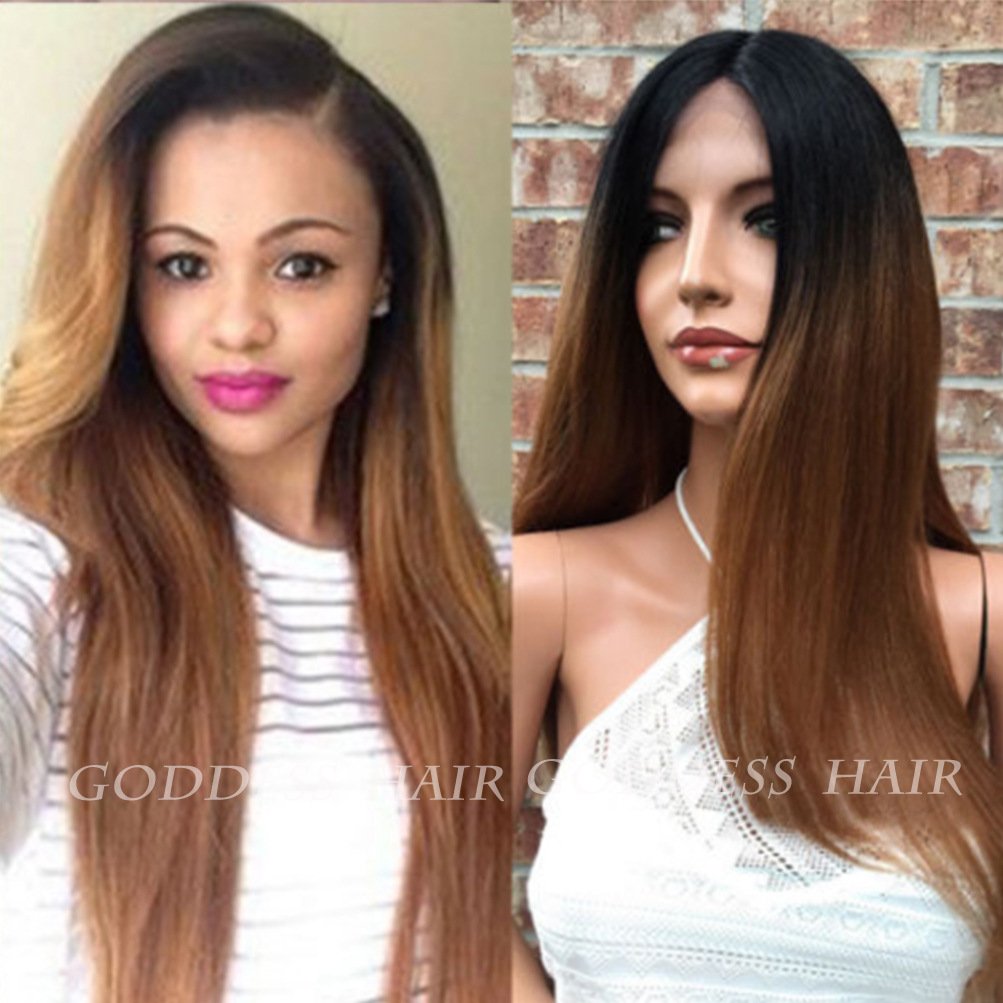Amazon Com Goddess Natural Straight Black Ombre Brown Full Lace