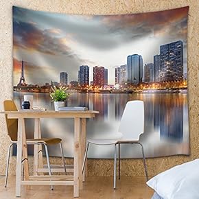 City of France with The Eiffel Tower at The End Being Reflected on The Ocean - Fabric Tapestry, Home Decor - 51x60 inches