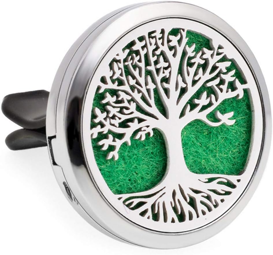 Werylee Car Diffuser Vent Clip Stainless Steel Car Aromatherapy Essential Oil Diffuser Air Freshener Vent Clip Locket with 10 Pcs Replacement Felt Pads (Tree of Life)