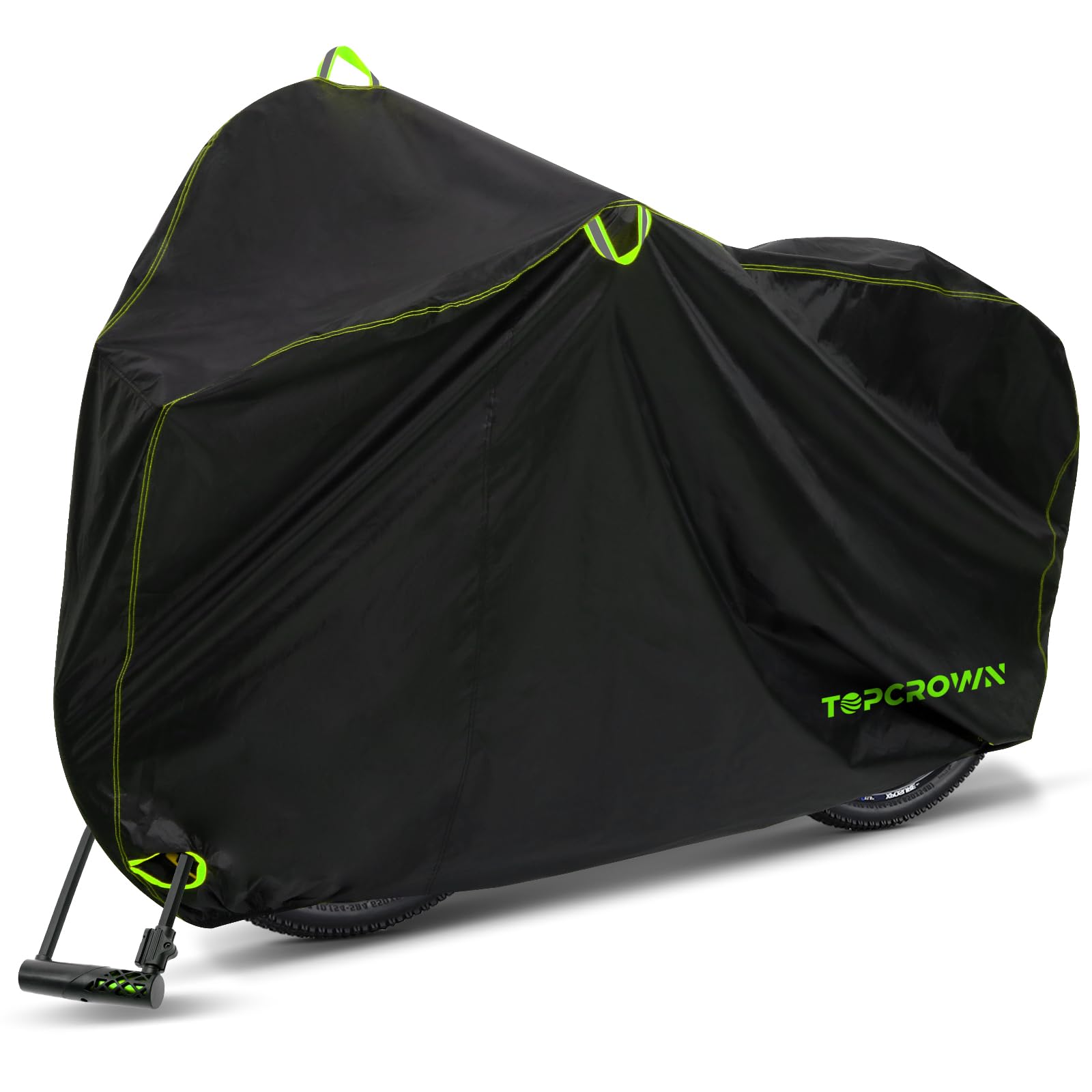 Photo 1 of Topcrown Bike Cover Waterproof Outdoor Storage for 1/2/3 Bikes, Bicycle Cover Rain Sun UV Dust Wind Proof with Storage Bag for Mountain Road Bike/Ebike (210D Black+Green, XL Size for 1 bike)