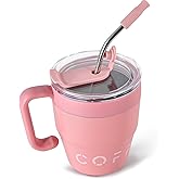 CHLJAR Insulated Coffee Mug with Handle, 14oz Cute Travel Mug Coffee Tumbler Stainless Steel Vacuum Ice Cup, to Keeps Beverages Hot or Cold for Camping, Office & Travel Gifts, Pink