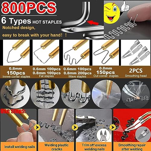 220W Plastic Welding Machine 2-in-1 Car Plastic Repair Set with 800 Pieces Welding Nail & 64 Pieces 8 Types Welding Rods, Welding Car Repair Kit for Car Bumpers