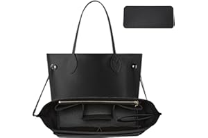 OAikor Purse Organizer Insert, Tote Bag Organizer Insert with Base Shaper,Felt Zipper Handbag Inner Shaper Compatible with neverfull MM, C.oach City 33, G.oyard S.aint Louis PM and More,Black/L