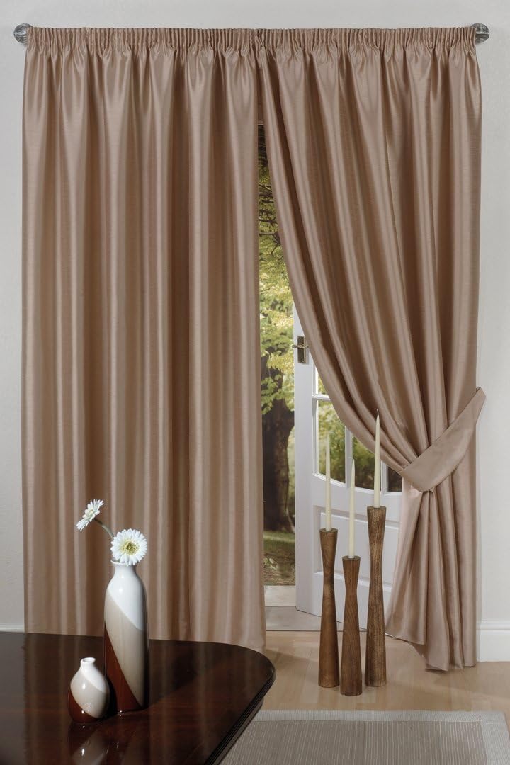 Skippys Latte Curtains 66" x 54" Pair of Faux Silk Fully Lined Pencil