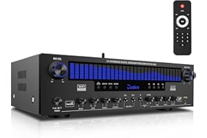 Daakro Stereo Receivers Home Audio Amplifier w/DSP Display,300W Rated Power 5.1 Channel Bluetooth Receiver,Home Amp w/BT/CD/DVD/AUX/USB/BT/FM/Opt/COA/MIC for Home/Studio/Theater Passive Speakers