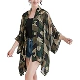 Women's Loose Print Sheer Chiffon Kimono Beach Swim Cover up Cardigan Capes Blouse Tops