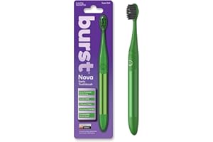 Burst Nova Toothbrush (Green) | Sonic Powered Teeth Whitening | Super-Soft Bristles | 18000 VPM | 2 Minute Timer | Aluminum Handle | Replaceable Brush Head | Compact Size | with AAA Battery