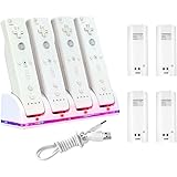 Insten 4 Port Quad Charging Station with 4 Rechargeable 2800 mAh Battery Compatible With Nintendo Wii Remote Control Dock, Wh