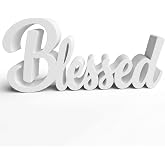 Blessed Sign for Home Decor, Made in USA, Farmhouse Shelf and Table Decor | Faith and family decor for shelves, mantels and living rooms; freestanding rustic sign for tabletops and home displays.