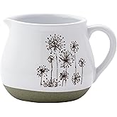 Napco Imports Decorative Home or Garden 5.75 x 3.75 Inch Round Shaped Pitcher Flower Pot Vase Planter White and Green Dandelion